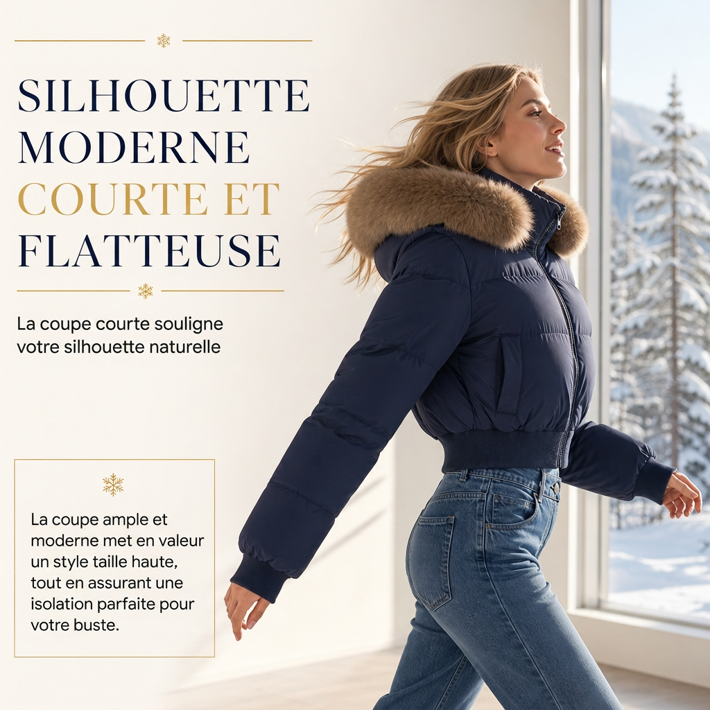 ✨ Chaud et tendance | Manteau matelassé court à capuche pour femme avec fausse fourrure 🧥