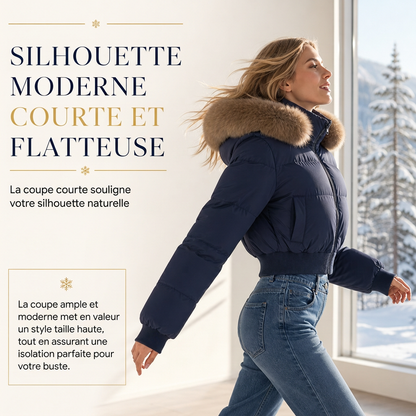 ✨ Chaud et tendance | Manteau matelassé court à capuche pour femme avec fausse fourrure 🧥