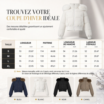 ✨ Chaud et tendance | Manteau matelassé court à capuche pour femme avec fausse fourrure 🧥