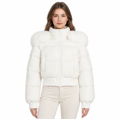 ✨ Chaud et tendance | Manteau matelassé court à capuche pour femme avec fausse fourrure 🧥