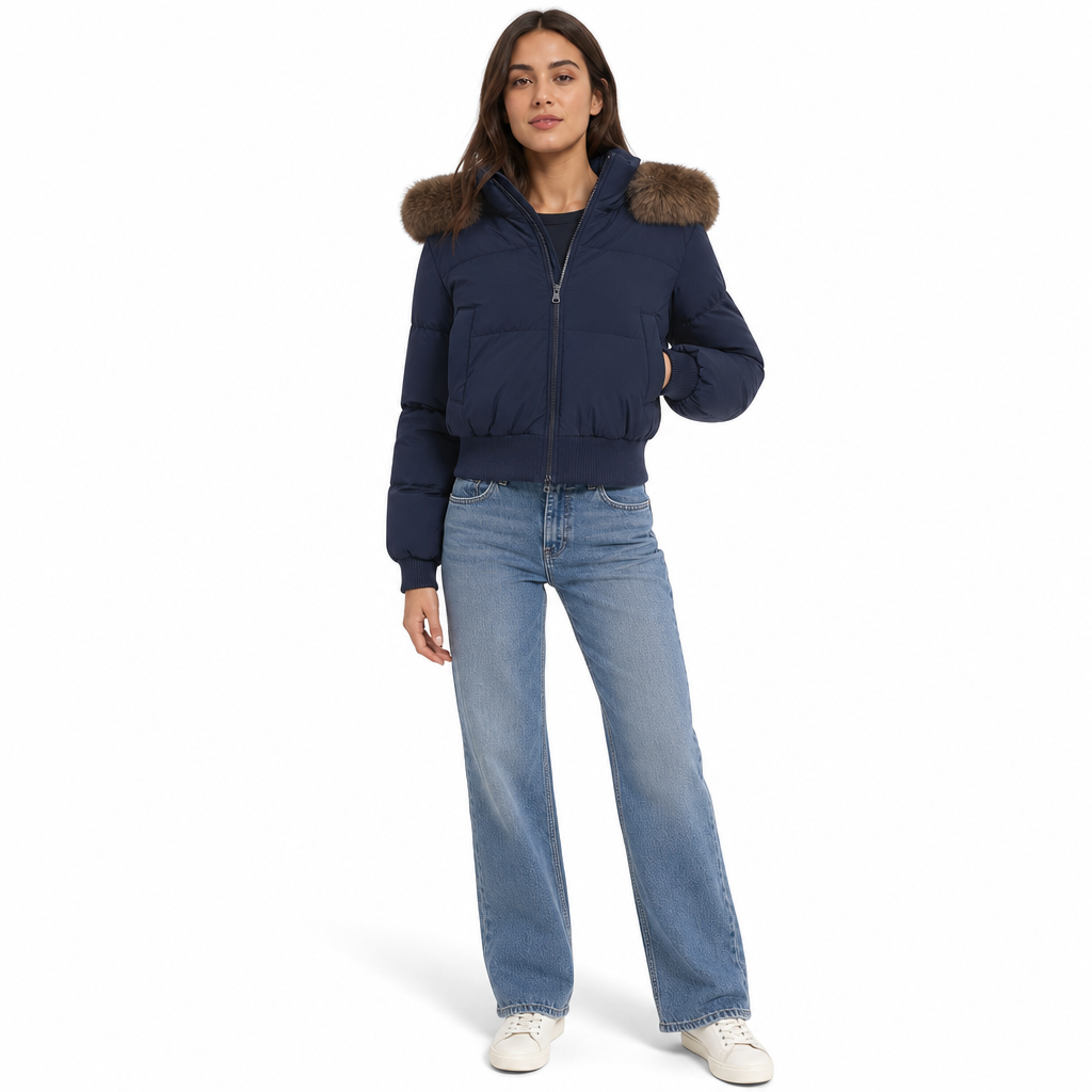 ✨ Chaud et tendance | Manteau matelassé court à capuche pour femme avec fausse fourrure 🧥