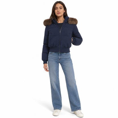 ✨ Chaud et tendance | Manteau matelassé court à capuche pour femme avec fausse fourrure 🧥