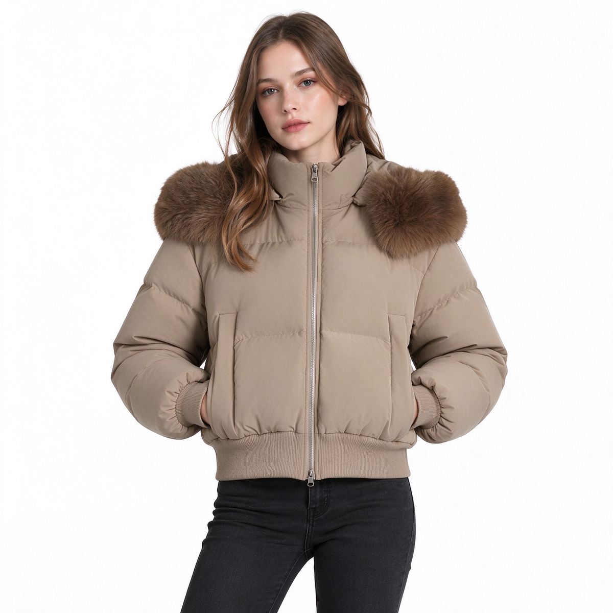 ✨ Chaud et tendance | Manteau matelassé court à capuche pour femme avec fausse fourrure 🧥