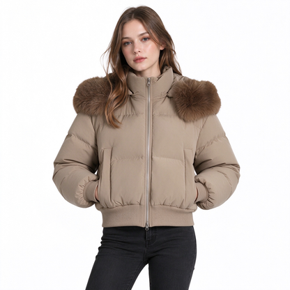✨ Chaud et tendance | Manteau matelassé court à capuche pour femme avec fausse fourrure 🧥