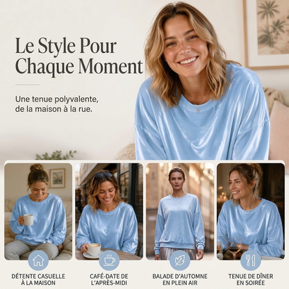 🔥 -50 % de réduction ! ✔️ Doux et pratique | Haut décontracté à manches longues col rond pour femme 🌿