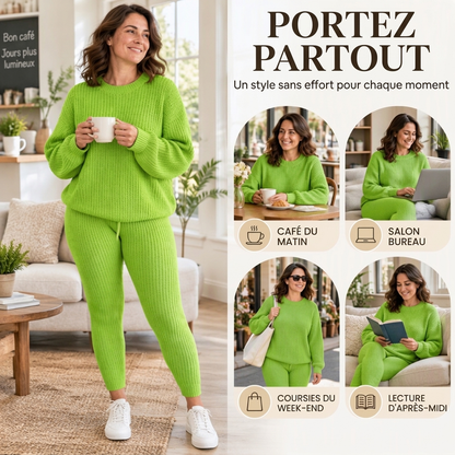 ✨ Cet ensemble 2 pièces pour femme en maille côtelée joue la carte décontractée — facile à porter au quotidien 🧶