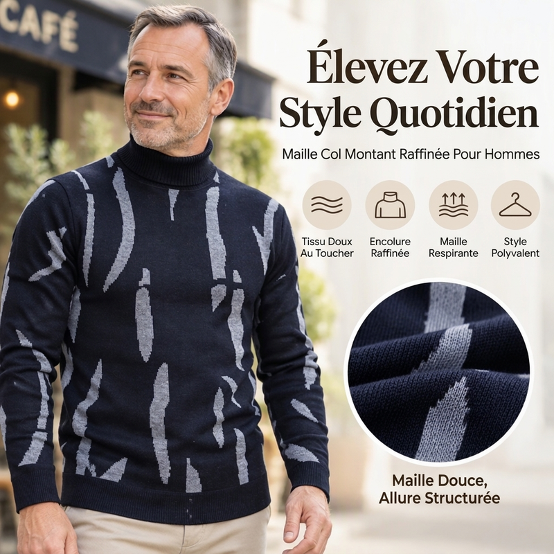 🧶 Chaud et stylé | Pull roulé slim décontracté pour homme