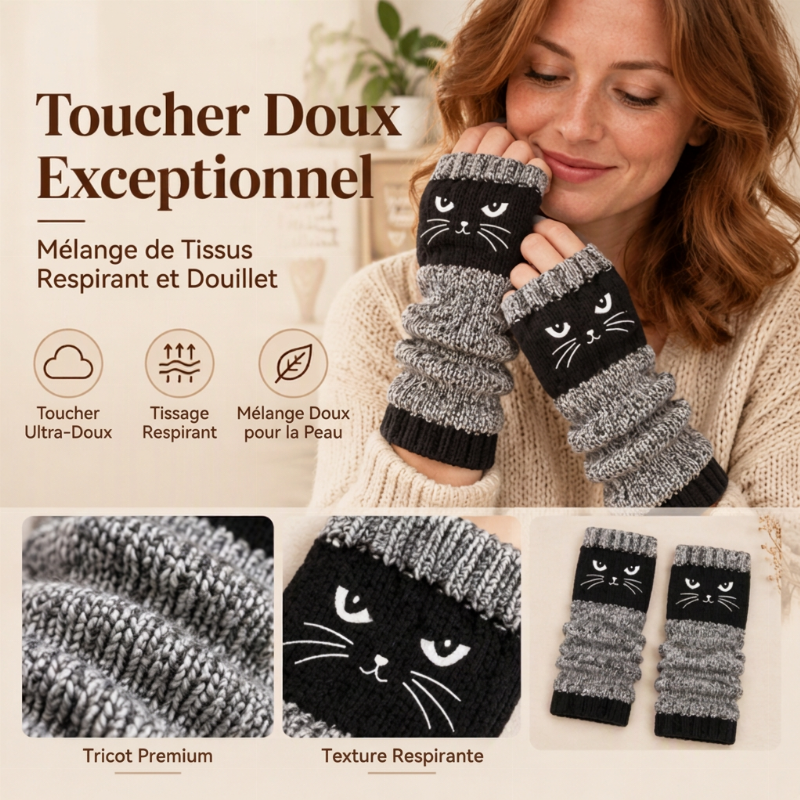 Gants tricotés demi-doigts chauds d'hiver