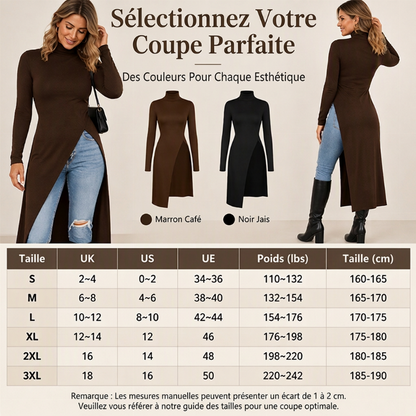 Tunique en maille à col roulé et fente haute pour femme
