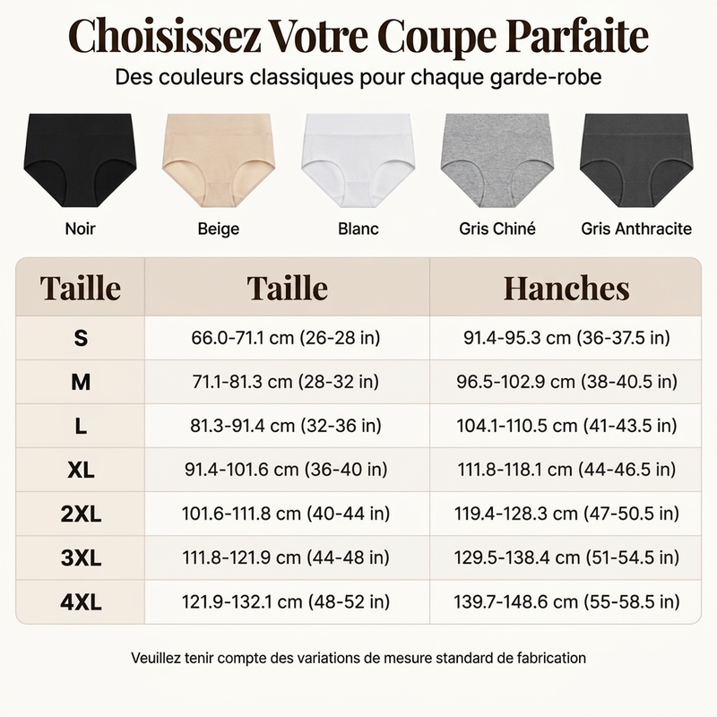 Culottes féminines taille haute, élastiques et respirantes