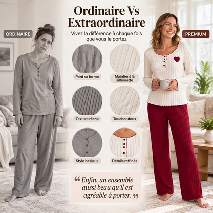 Ensemble de pyjama côtelé brodé de cœur pour femmes