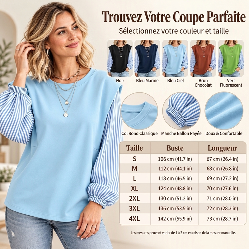 Haut à manches longues patchwork décontracté pour femmes