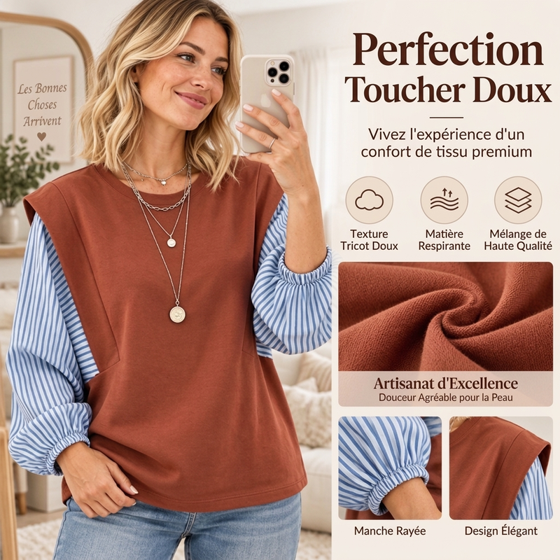 Haut à manches longues patchwork décontracté pour femmes
