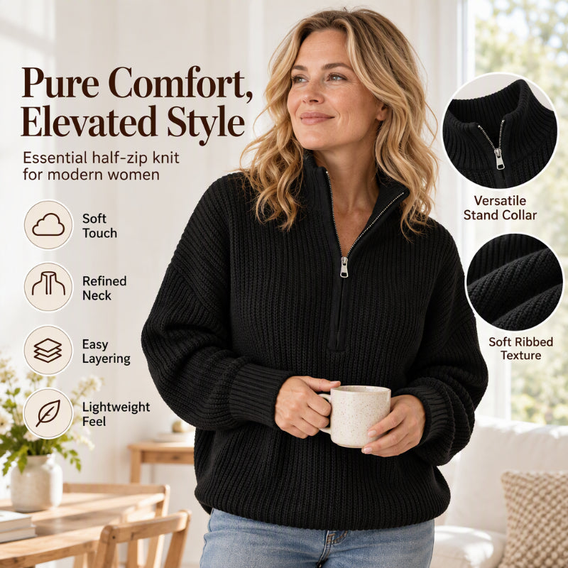 Pull en maille à col montant et demi-zip pour femme