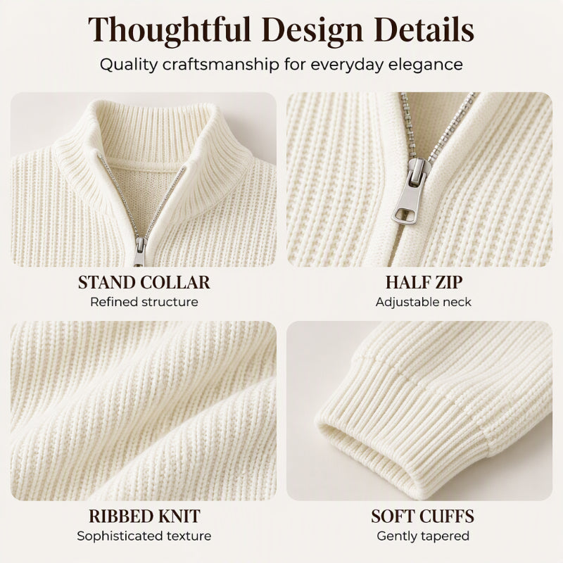 Pull en maille à col montant et demi-zip pour femme