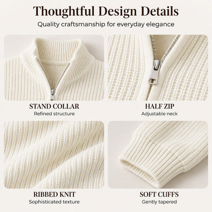 Pull en maille à col montant et demi-zip pour femme
