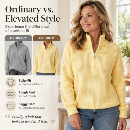 Pull en maille à col montant et demi-zip pour femme