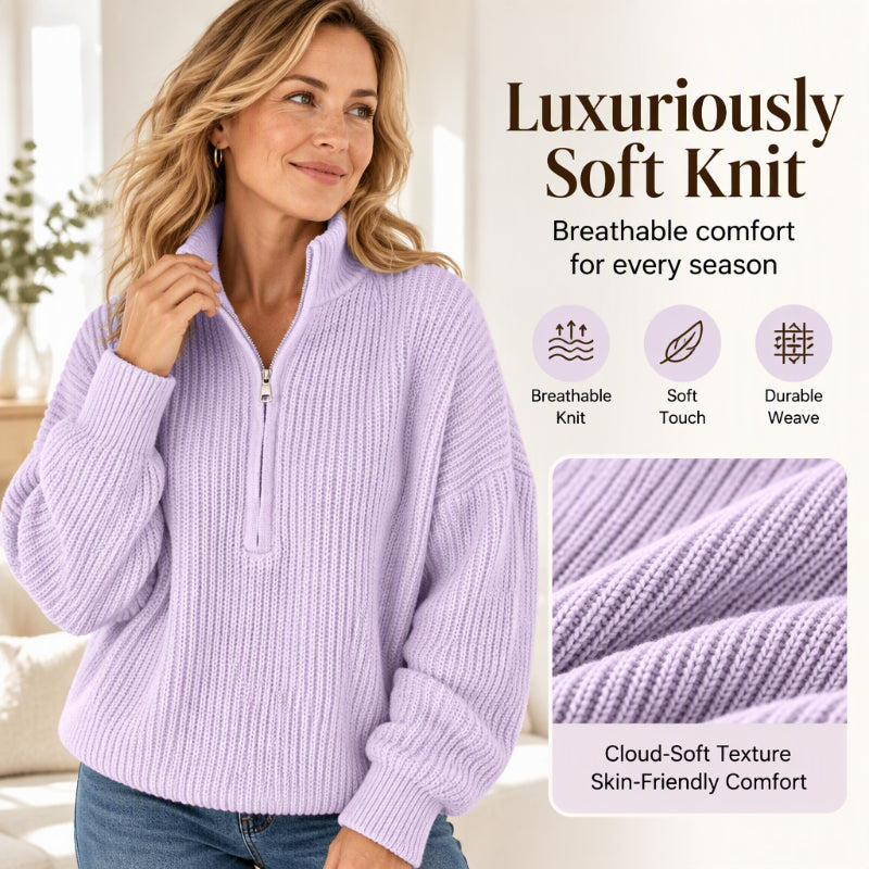 Pull en maille à col montant et demi-zip pour femme