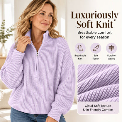 Pull en maille à col montant et demi-zip pour femme