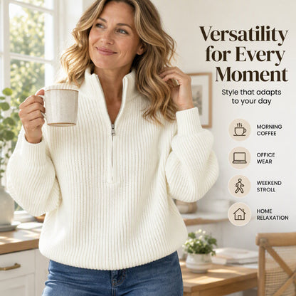 Pull en maille à col montant et demi-zip pour femme