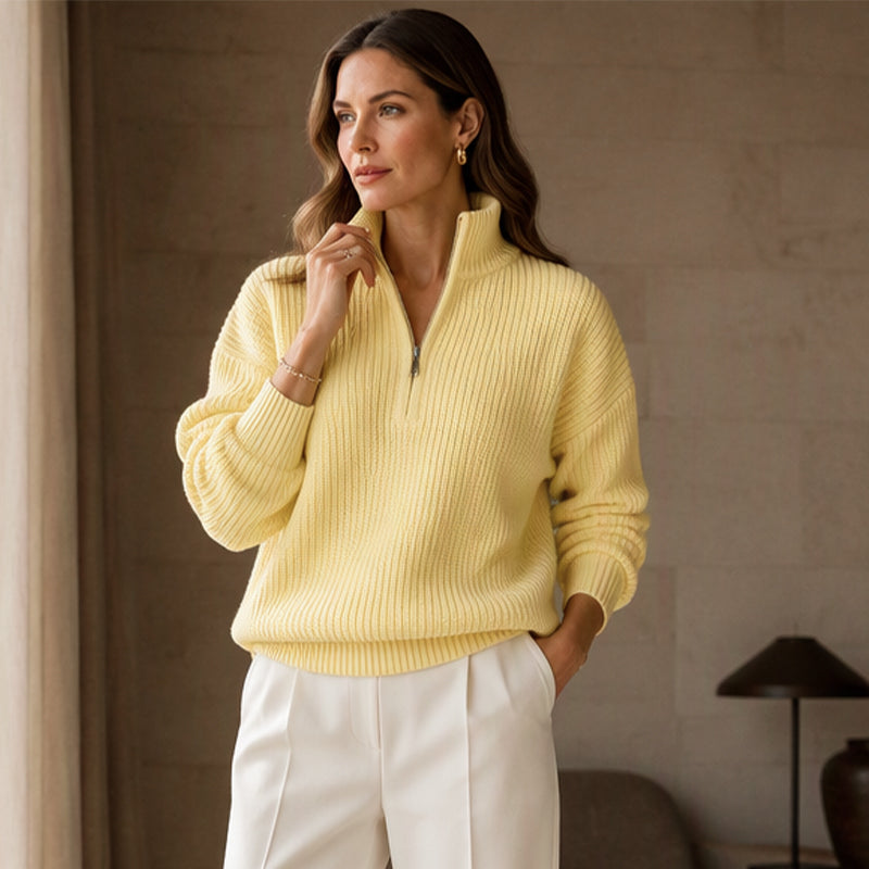 Pull en maille à col montant et demi-zip pour femme