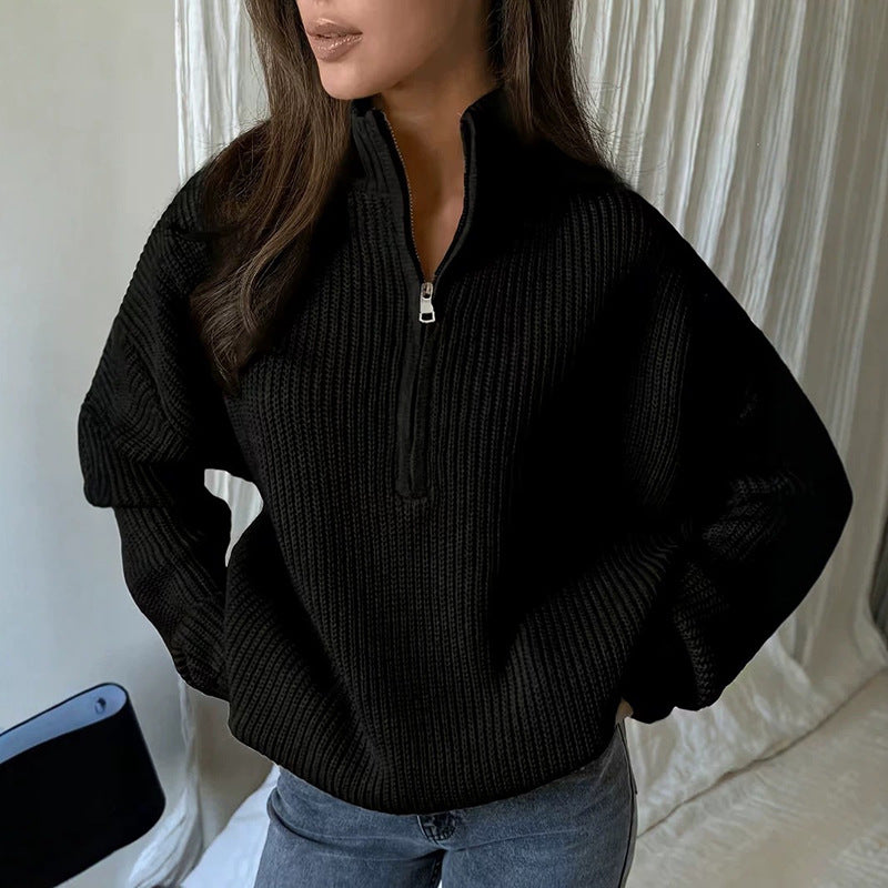 Pull en maille à col montant et demi-zip pour femme