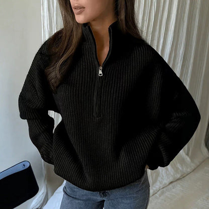 Pull en maille à col montant et demi-zip pour femme