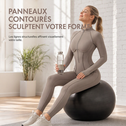Combinaison femme côtelée à col montant et demi-zip, body de yoga et fitness à maintien élevé