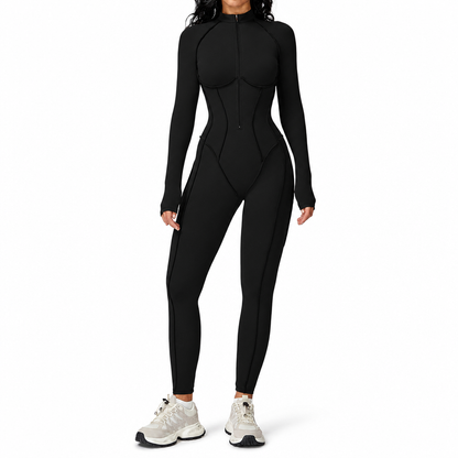 Combinaison femme côtelée à col montant et demi-zip, body de yoga et fitness à maintien élevé