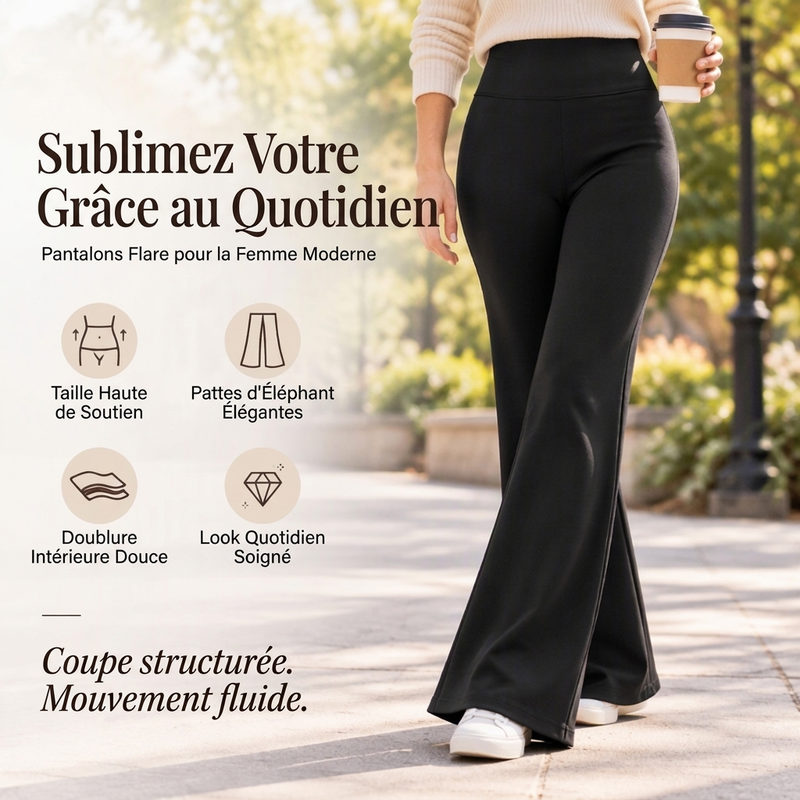 Pantalon évasé femme à taille haute, doublure pelucheuse