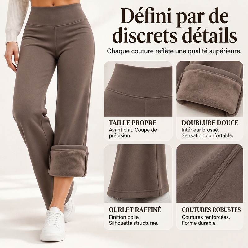 Pantalon évasé femme à taille haute, doublure pelucheuse