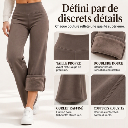 Pantalon évasé femme à taille haute, doublure pelucheuse