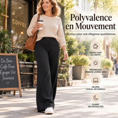 Pantalon évasé femme à taille haute, doublure pelucheuse