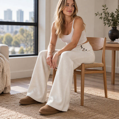 🧶 Fluide et doux | Pantalon large confortable en maille pour femme