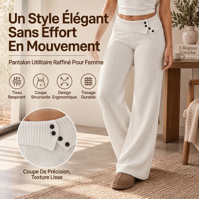 🧶 Fluide et doux | Pantalon large confortable en maille pour femme