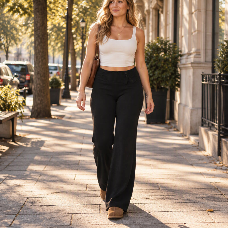 🧶 Fluide et doux | Pantalon large confortable en maille pour femme