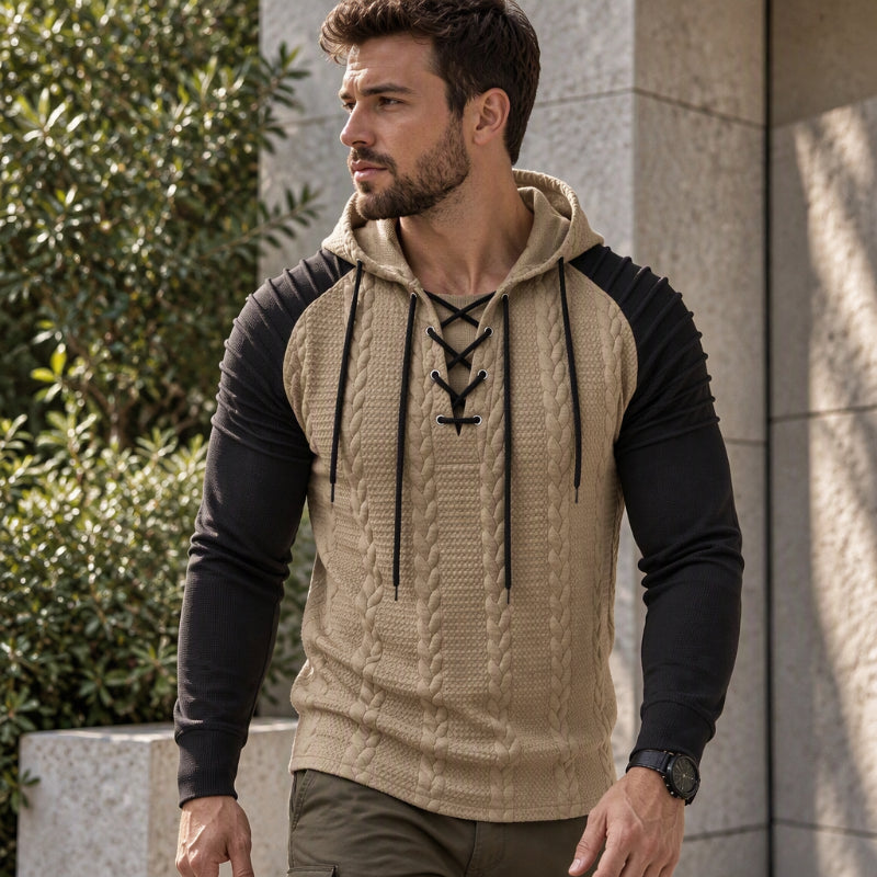 Pull à capuche pour homme, épaules texturées et plissées