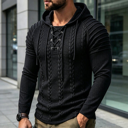 Pull à capuche pour homme, épaules texturées et plissées