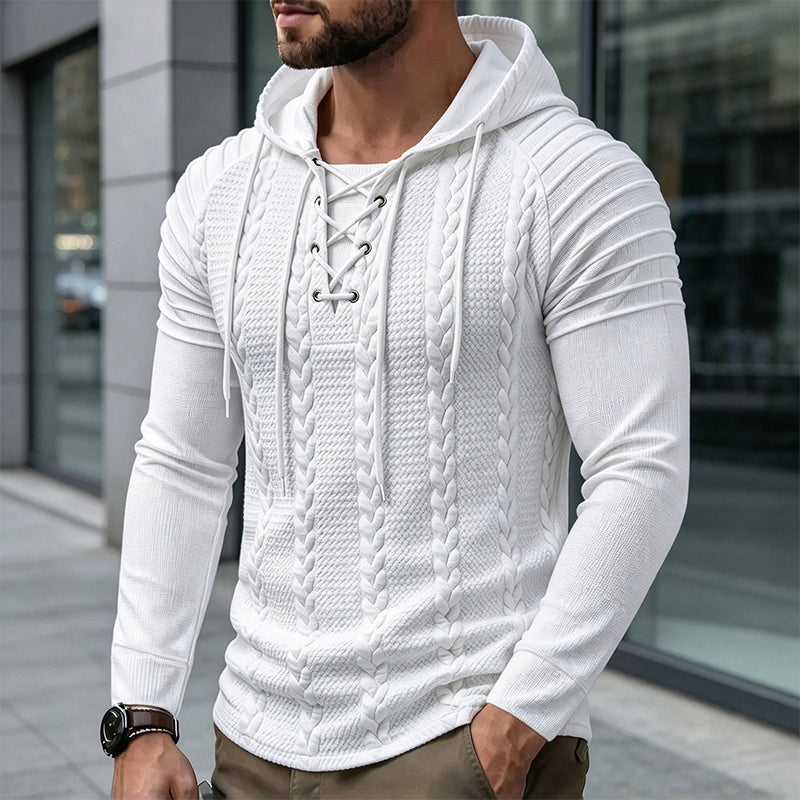 Pull à capuche pour homme, épaules texturées et plissées