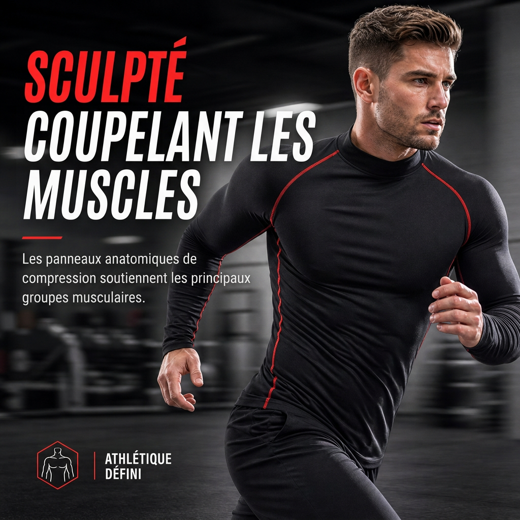 T-shirt à manches longues de compression doublé en tissu thermique d'hiver pour hommes, col haut, couche de base pour la course à pied et l'entraînement sportif