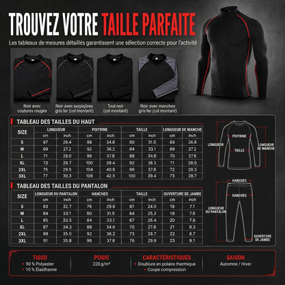 T-shirt à manches longues de compression doublé en tissu thermique d'hiver pour hommes, col haut, couche de base pour la course à pied et l'entraînement sportif