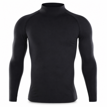 T-shirt à manches longues de compression doublé en tissu thermique d'hiver pour hommes, col haut, couche de base pour la course à pied et l'entraînement sportif