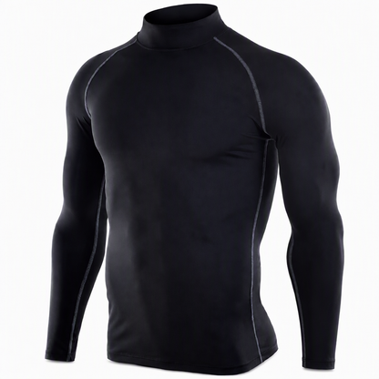 T-shirt à manches longues de compression doublé en tissu thermique d'hiver pour hommes, col haut, couche de base pour la course à pied et l'entraînement sportif