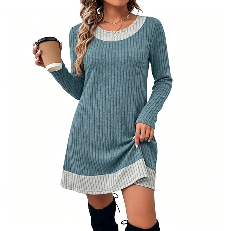 Robe décontractée en maille à carreaux et patchwork pour femme