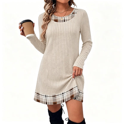 Robe décontractée en maille à carreaux et patchwork pour femme