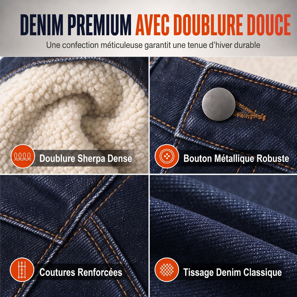 👖 Jean homme d’hiver à doublure chaude, coupe droite ample et style décontracté ❄️