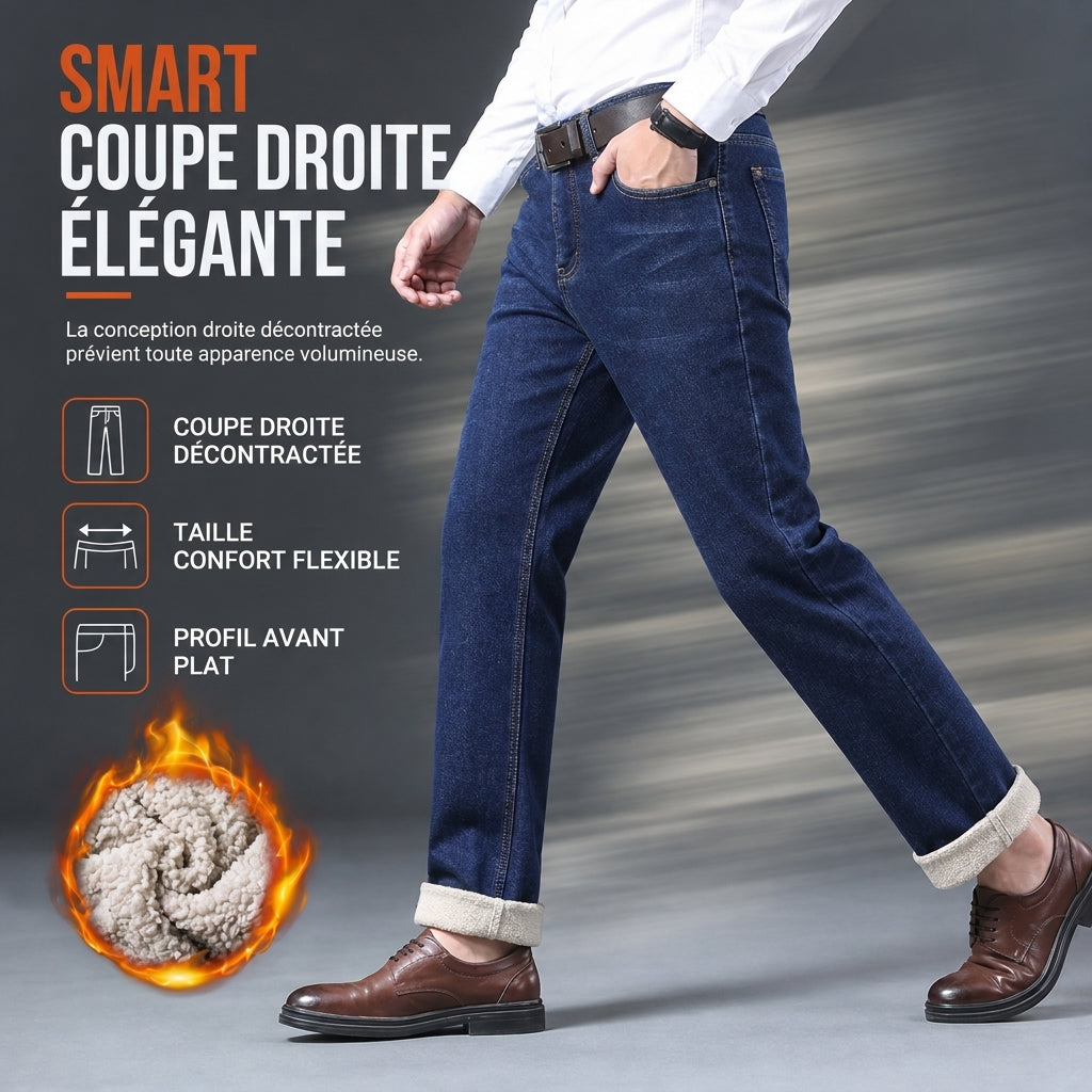👖 Jean homme d’hiver à doublure chaude, coupe droite ample et style décontracté ❄️