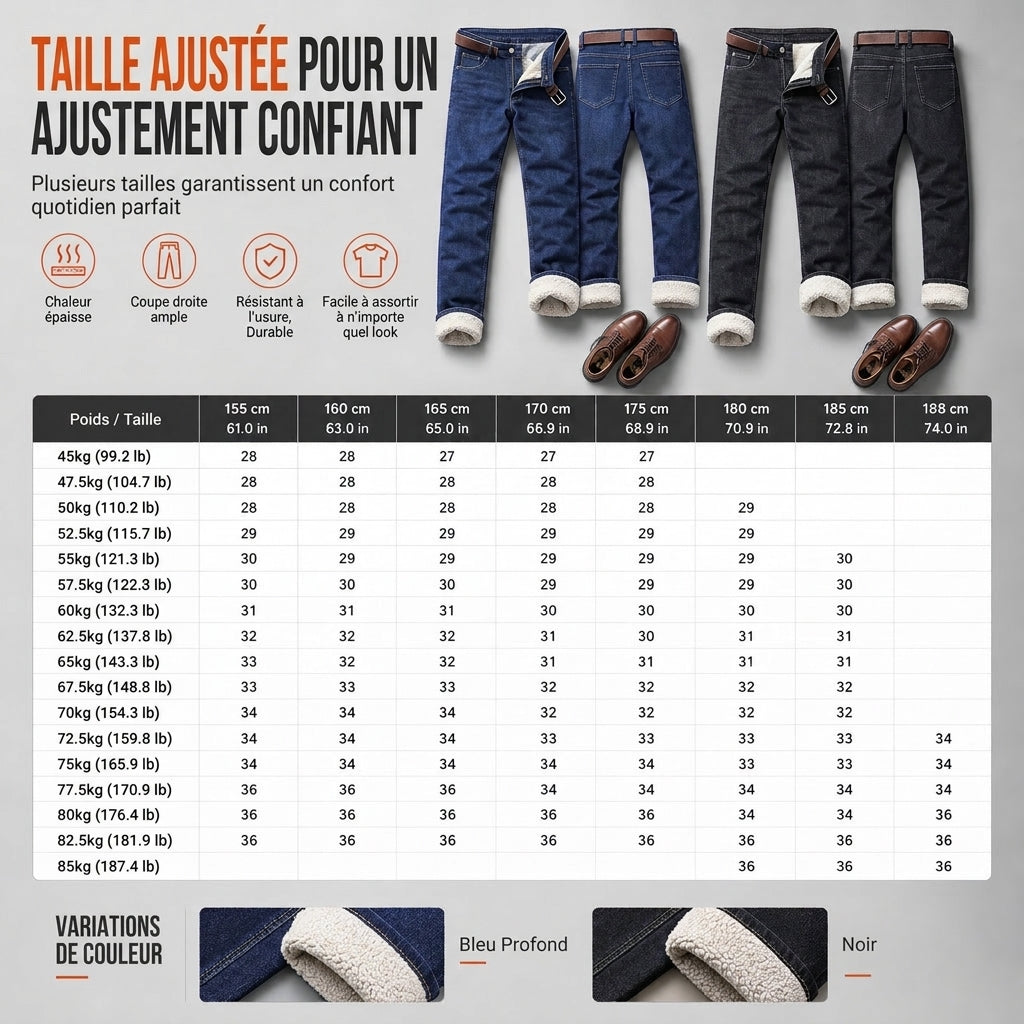 👖 Jean homme d’hiver à doublure chaude, coupe droite ample et style décontracté ❄️