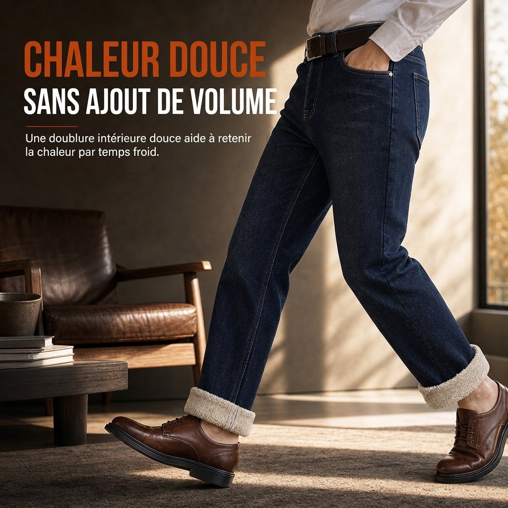 👖 Jean homme d’hiver à doublure chaude, coupe droite ample et style décontracté ❄️
