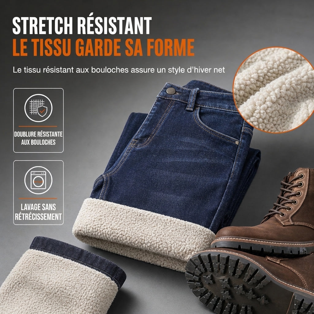 👖 Jean homme d’hiver à doublure chaude, coupe droite ample et style décontracté ❄️